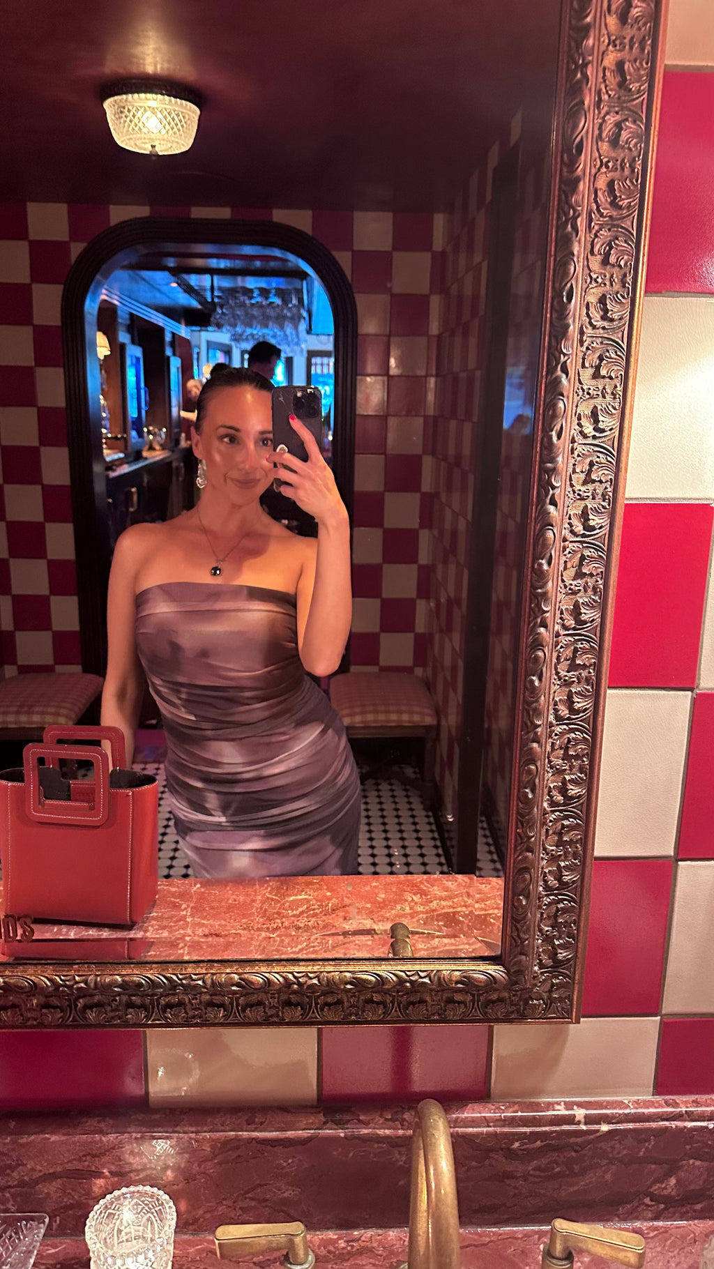 Purple Ruched Strapless Mesh Dress Small