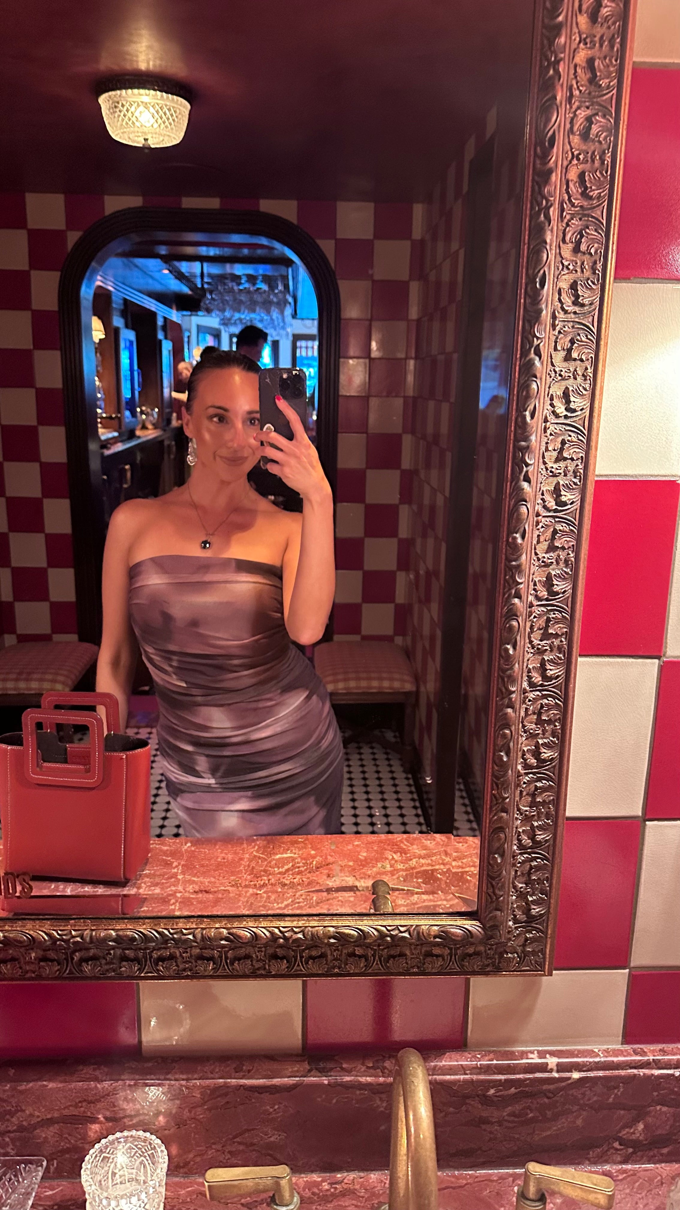 Purple Ruched Strapless Mesh Dress Small