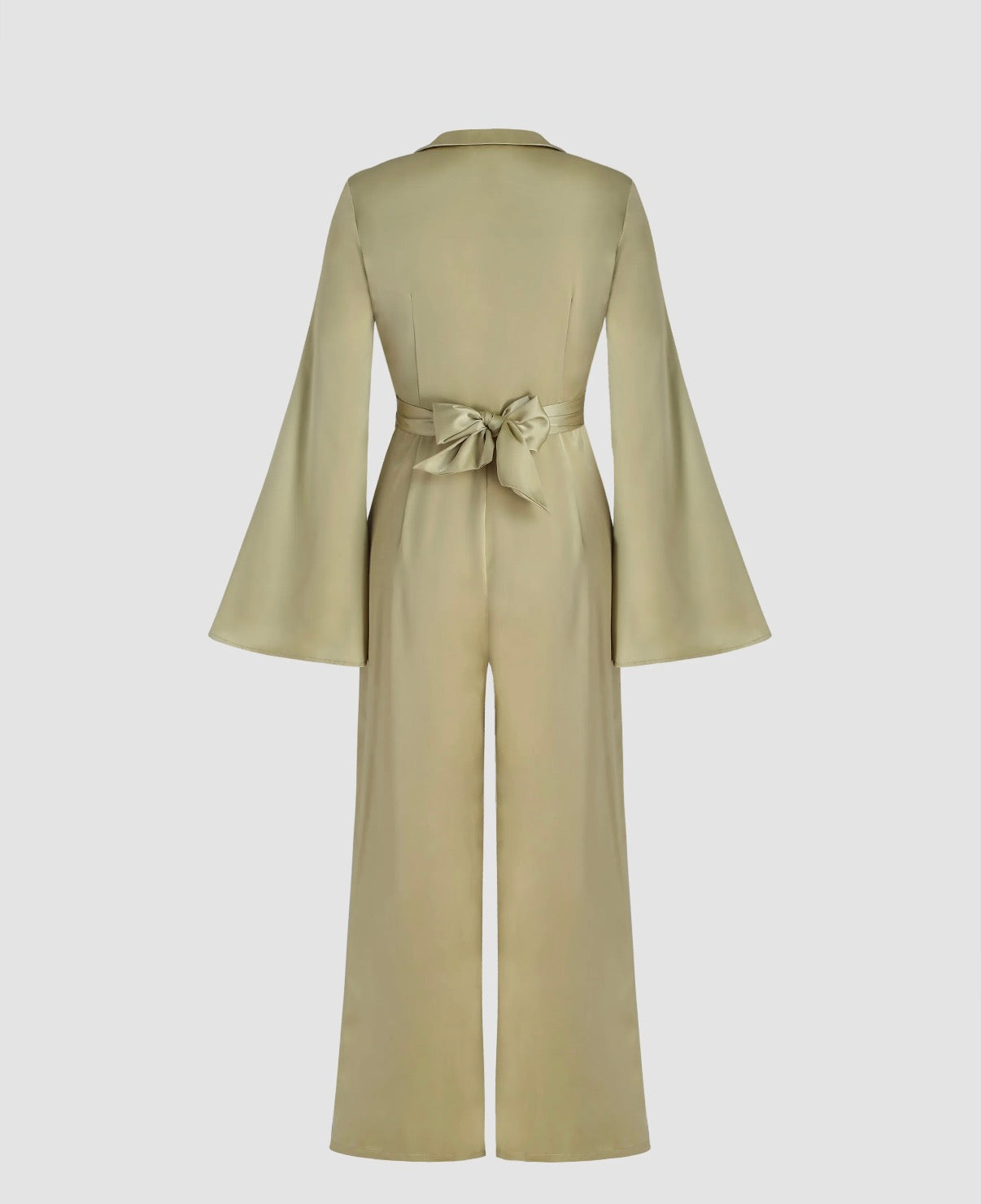 SATIN BELL SLEEVE CUT OUT CROSS JUMPSUIT