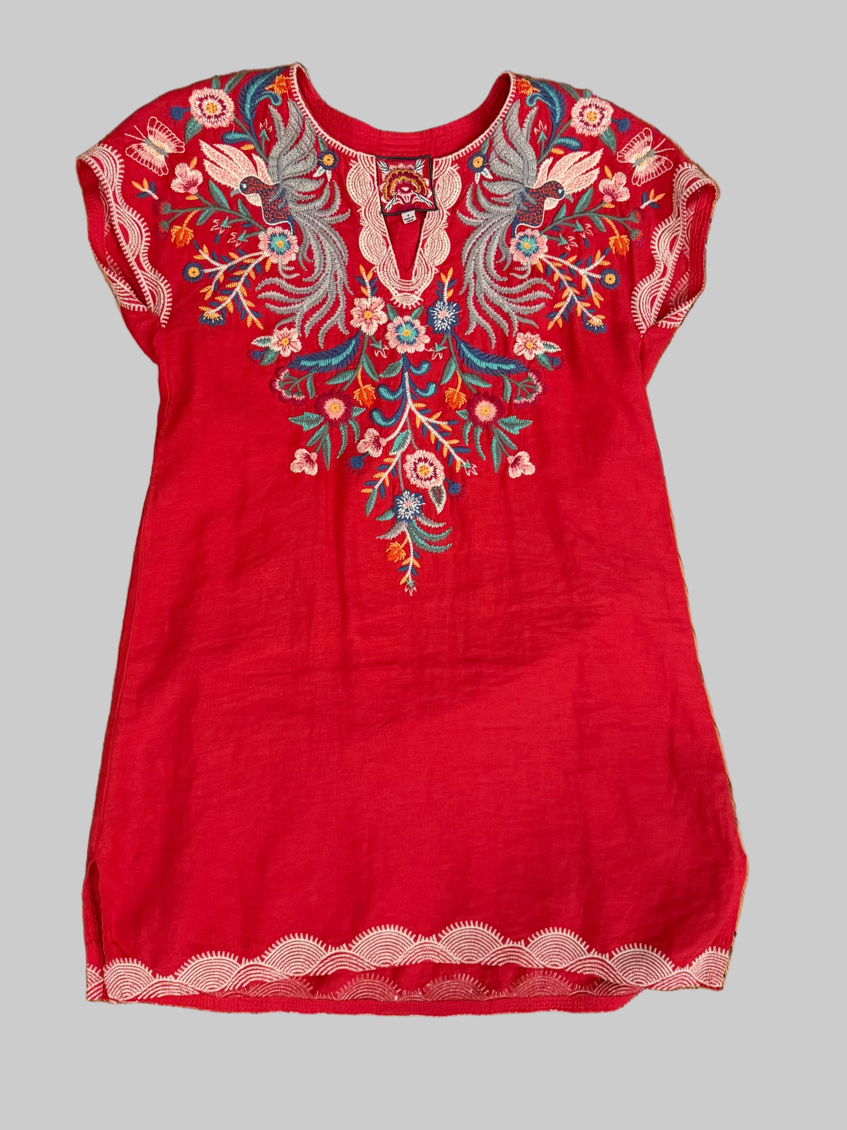 Johnny Was Red Embroidered Dress Small