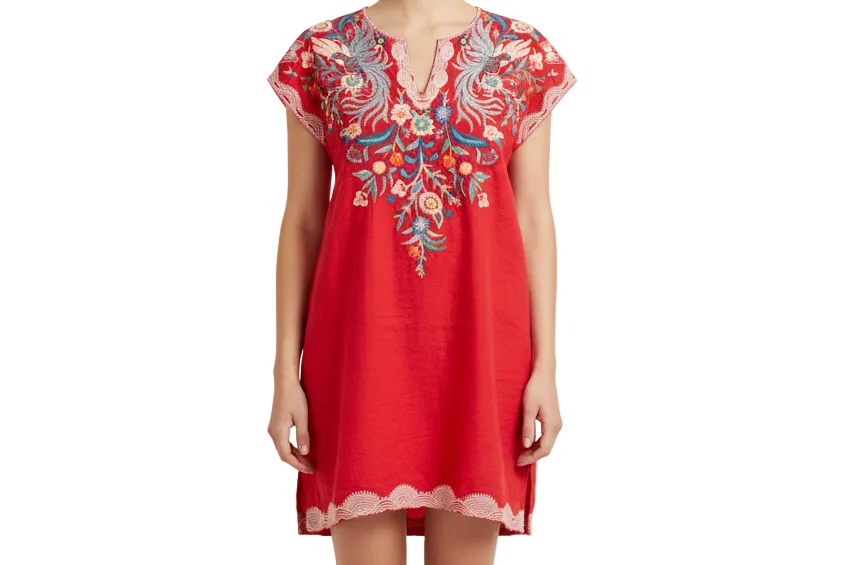 Johnny Was Red Embroidered Dress Small