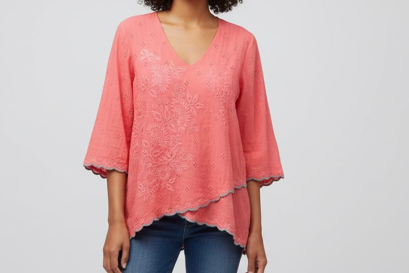 Johnny Was Pink/Blue Embroidered Top XS