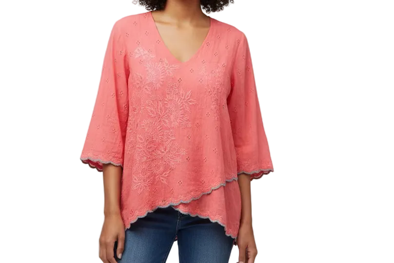 Johnny Was Pink/Blue Embroidered Top XS