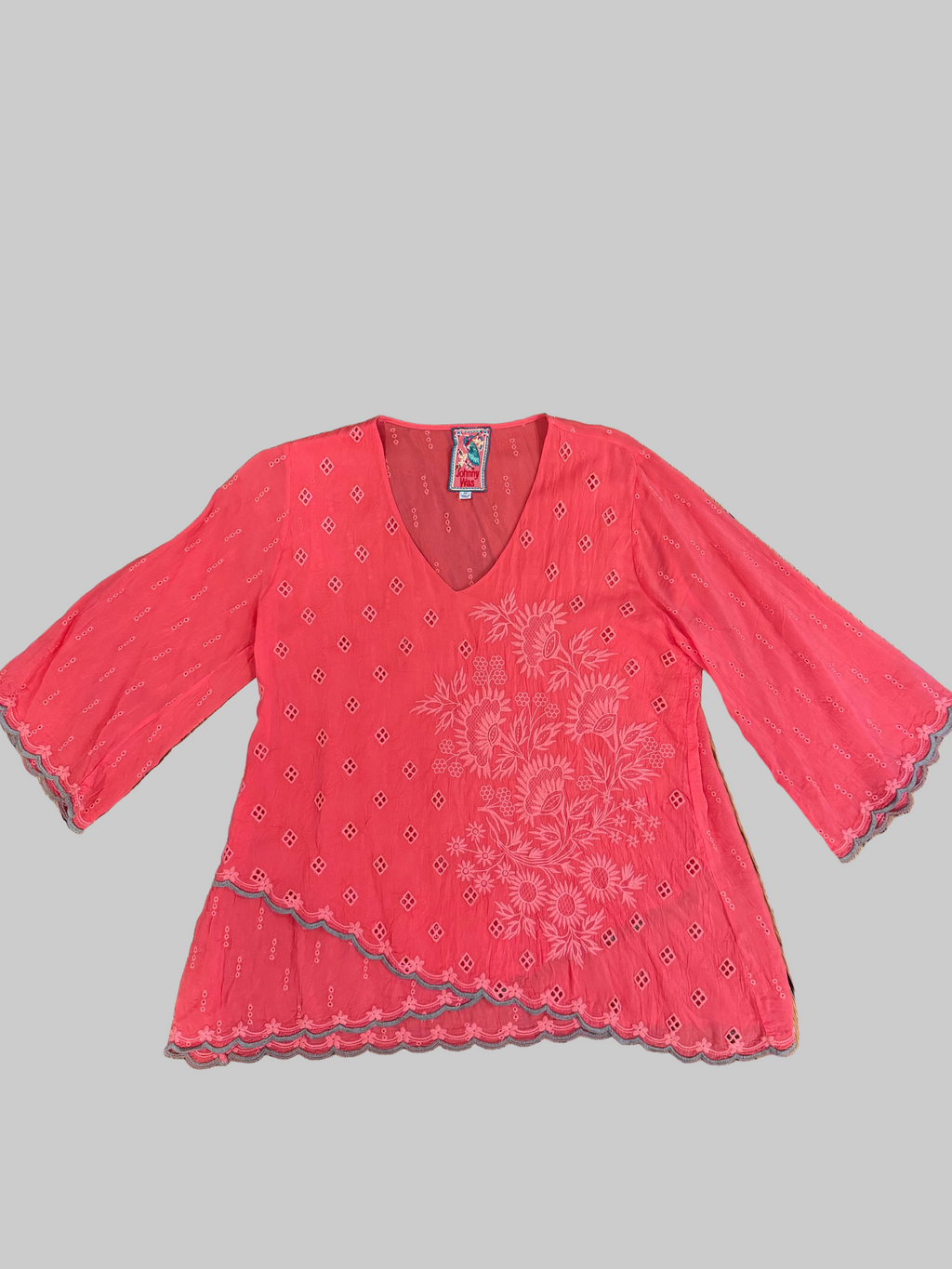 Johnny Was Pink/Blue Embroidered Top XS