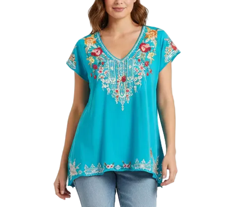 Johnny Was Blue Embroidered Top Small