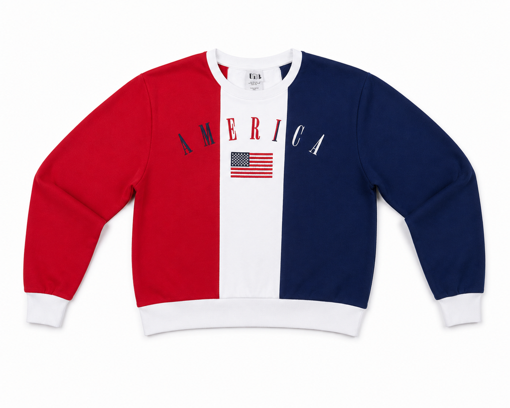 Isaac Morris America Color Block Crewneck Sweatshirt – Large