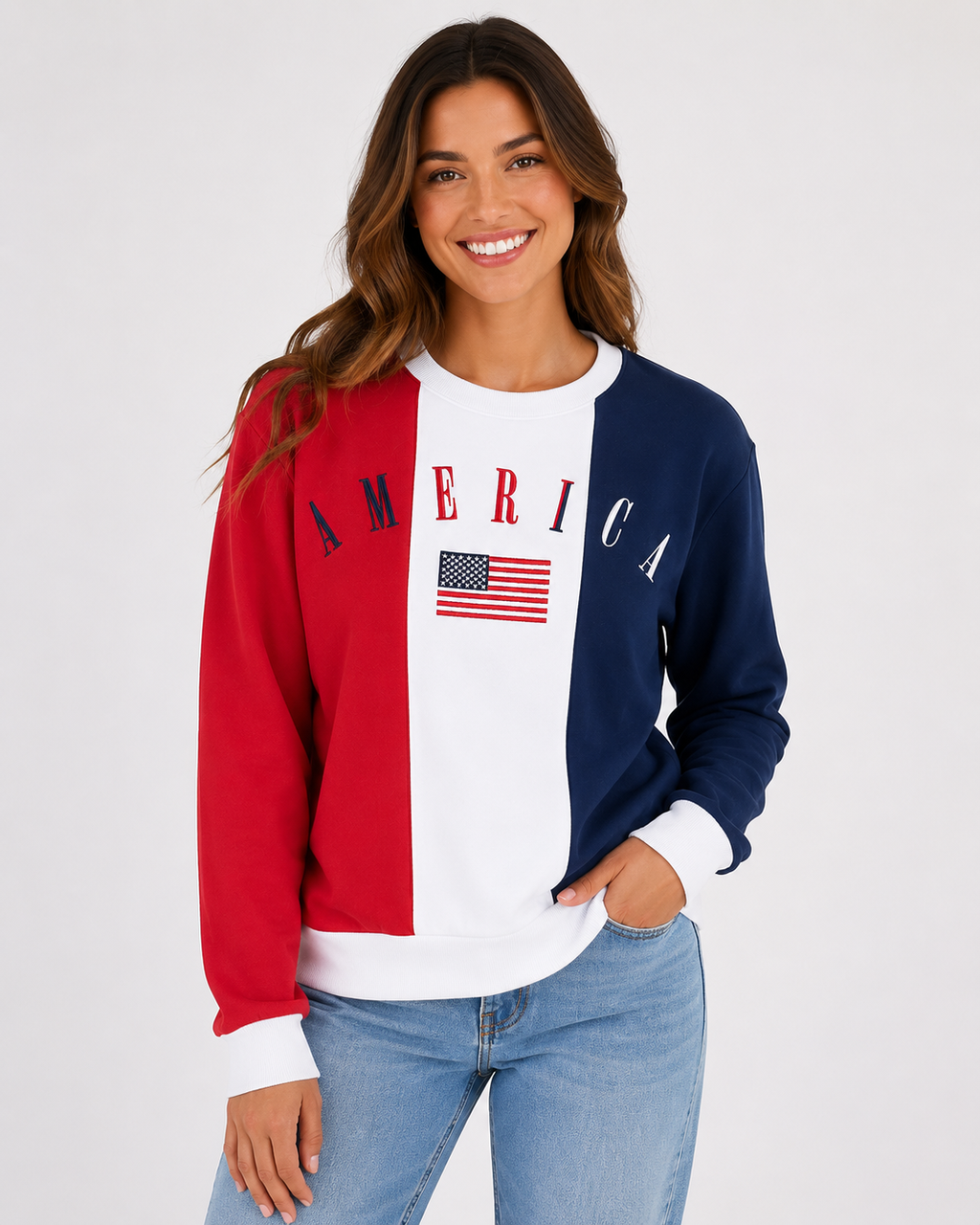 Isaac Morris America Color Block Crewneck Sweatshirt – Large