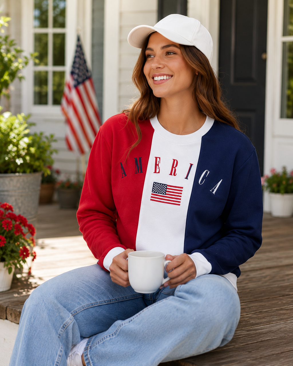 Isaac Morris America Color Block Crewneck Sweatshirt – Large