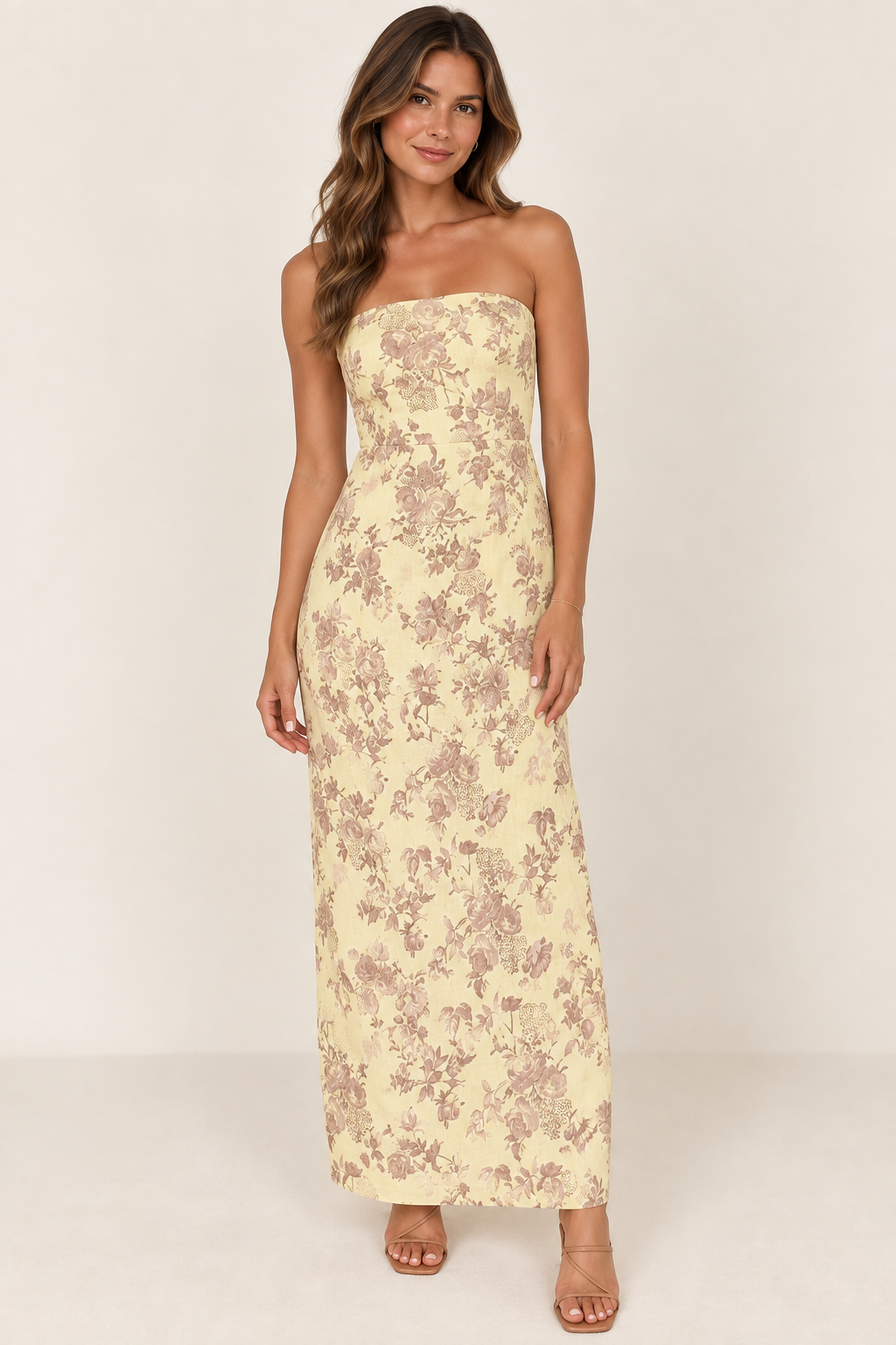 Yellow Floral Detail Midi Dress Medium