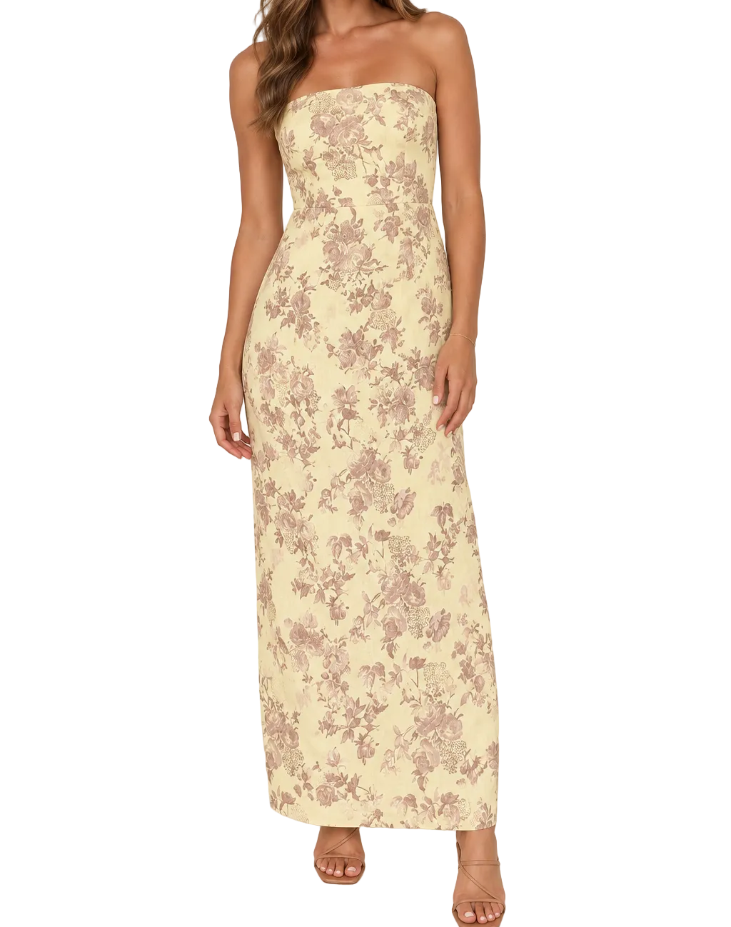 Yellow Floral Detail Midi Dress Medium