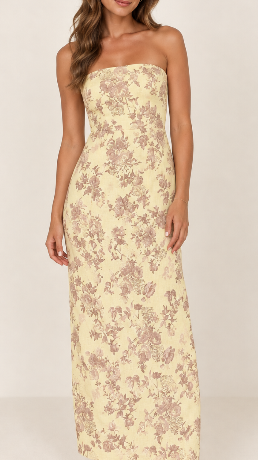Yellow Floral Detail Midi Dress Medium