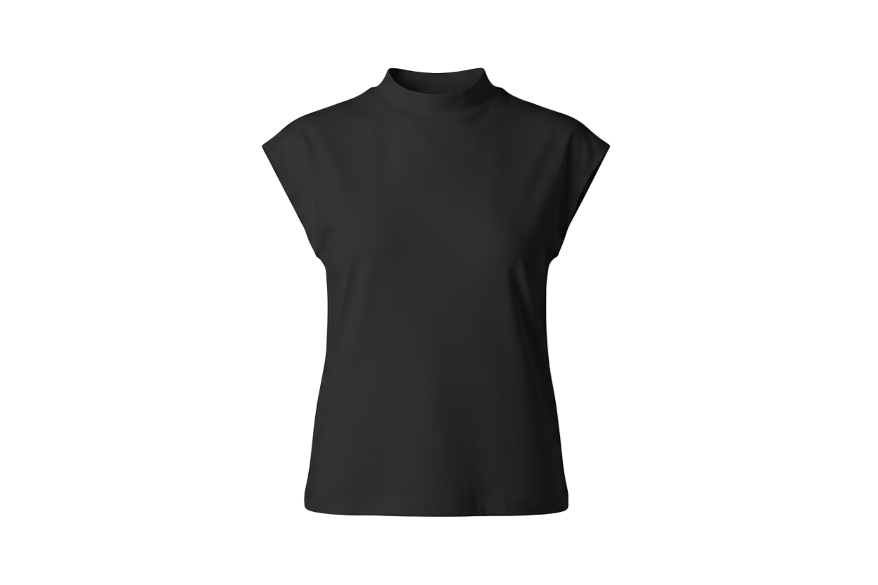 black mock neck cap sleeve